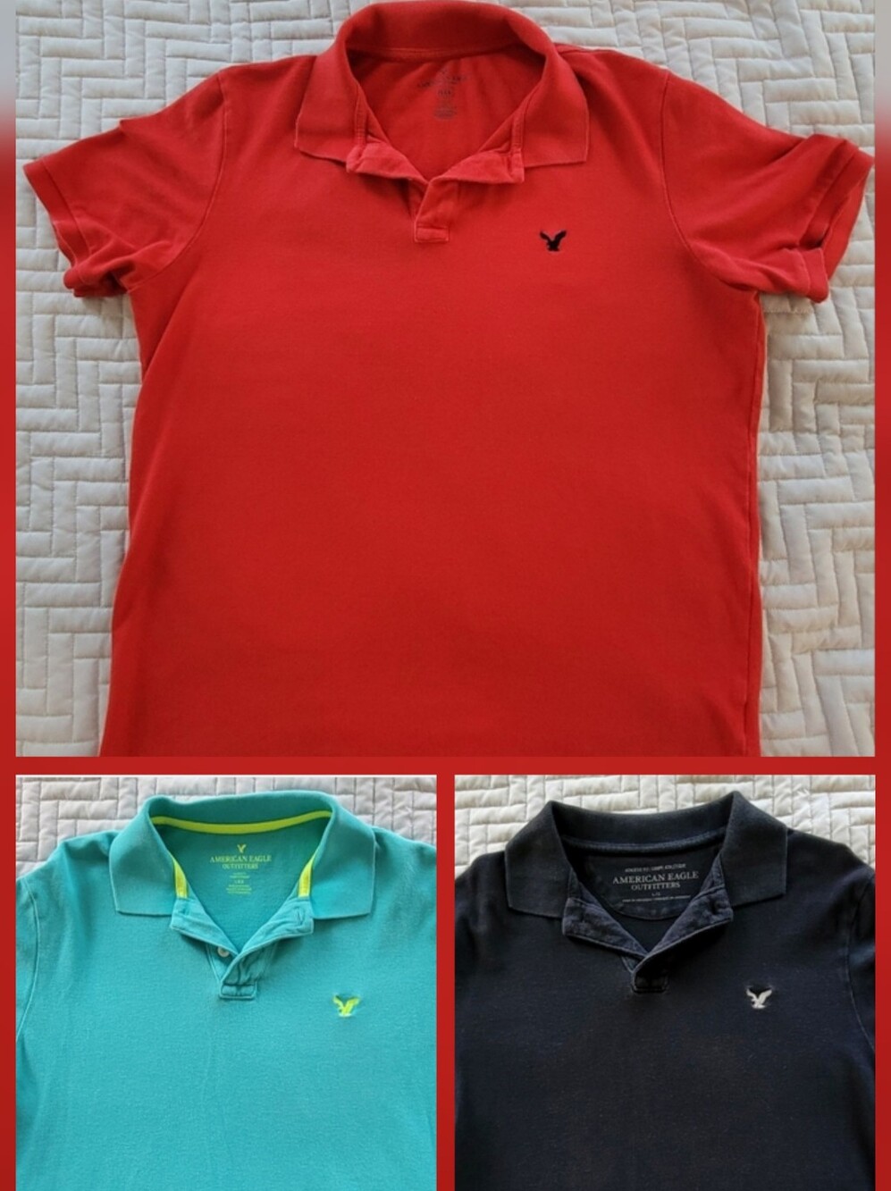 Lot of 3 American Eagle Men's Polo Shirts, Size Large, AE Short Sleeve Polos